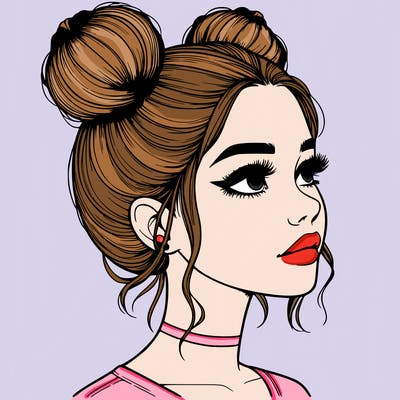 realistic girl with buns on the top of her head