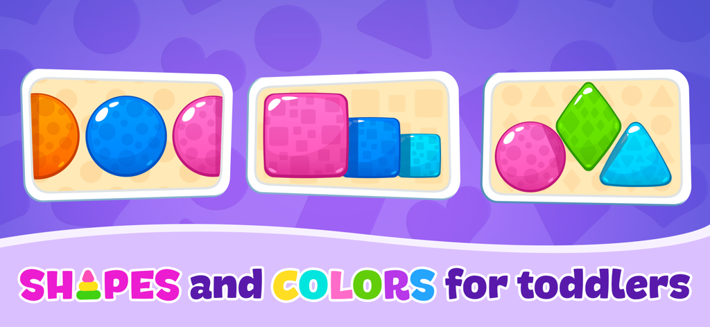 Shapes and Colors: Baby Games - Educational app interface for toddlers featuring colorful geometric shapes for matching and sorting