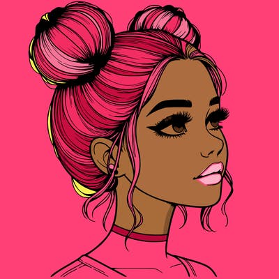 realistic girl with buns on the top of her head