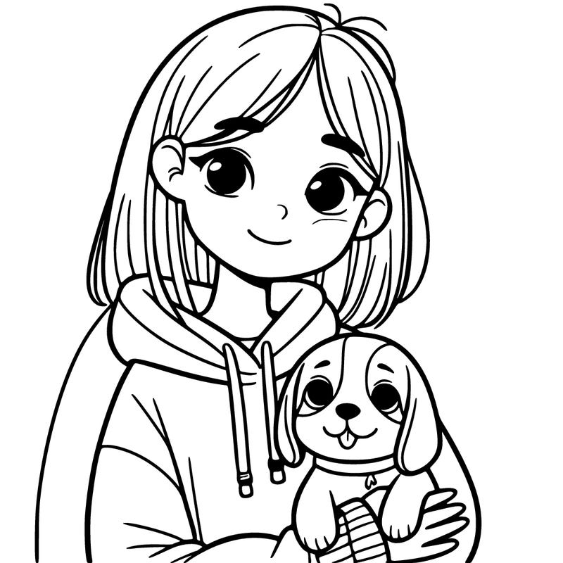 teenage girl in a sweat shirt and is holding a beagle