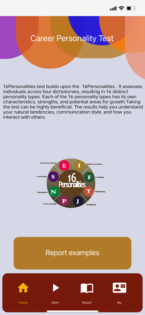 16Personalities Test (93Q) - Introductory screen of the 16Personalities app describing the career test and personality framework