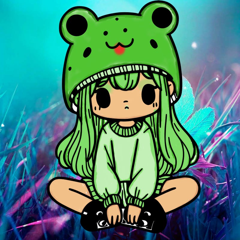 a girl wearing a frog hat and some frog socks