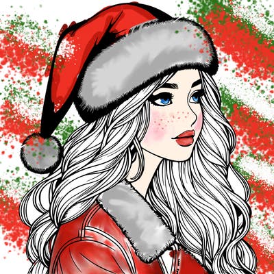 realistic girl in santa hat