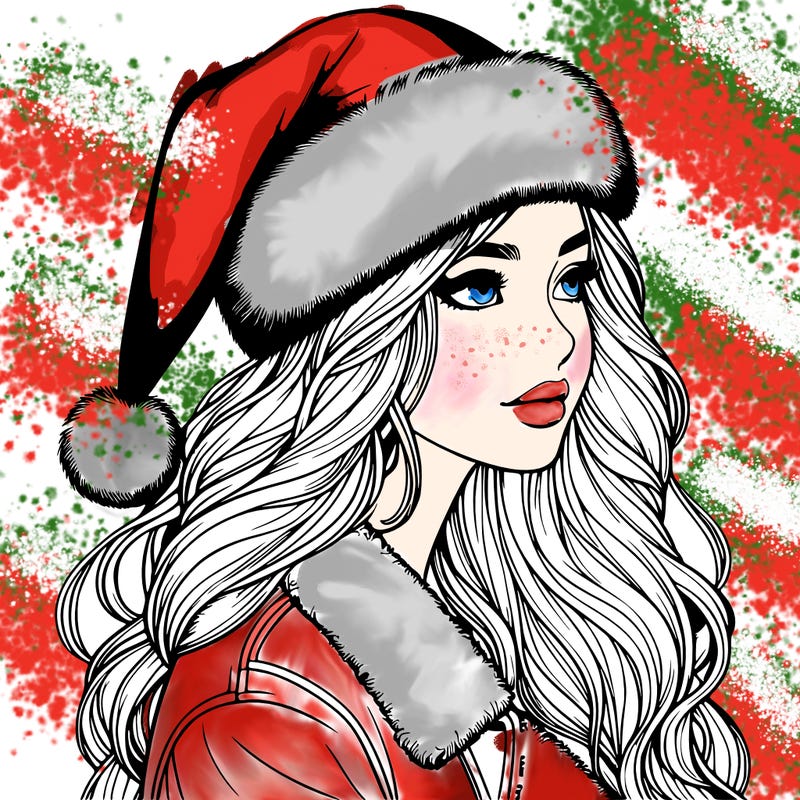 realistic girl in santa hat