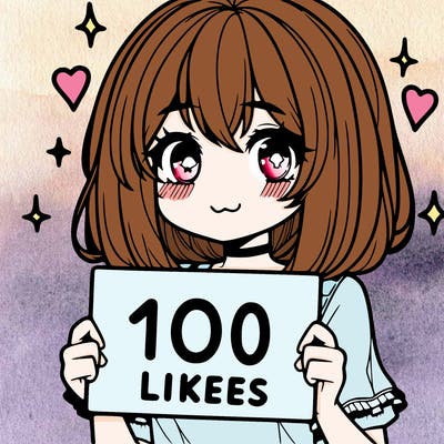 anima girl holding a 100 likes sign in her hand