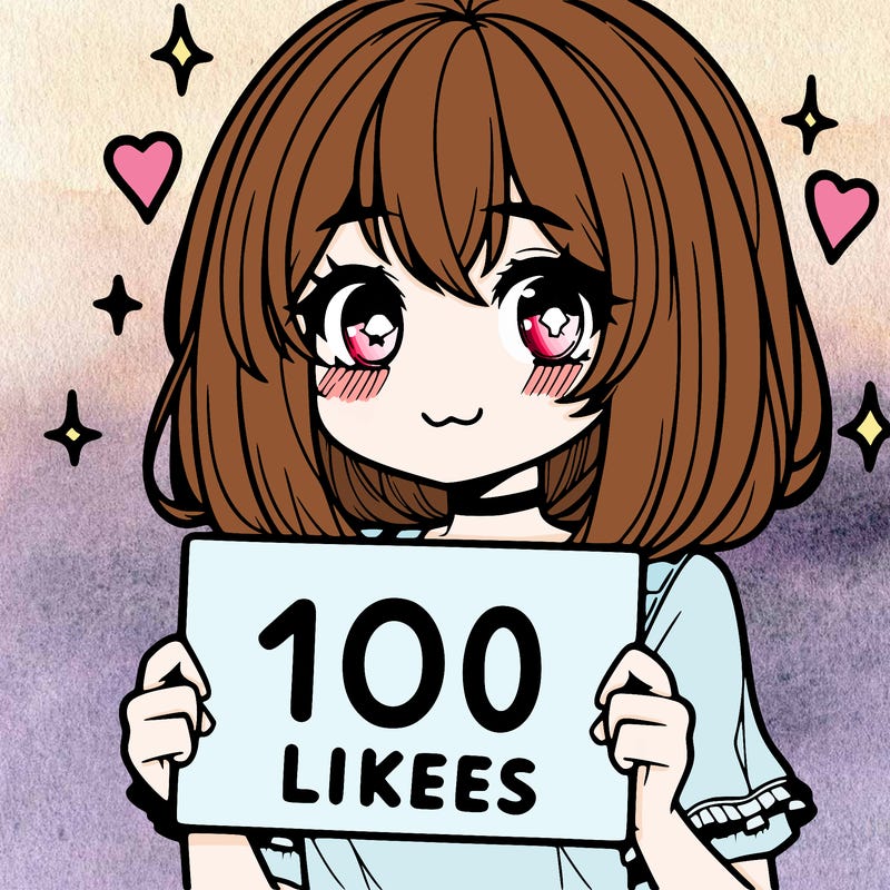 anima girl holding a 100 likes sign in her hand