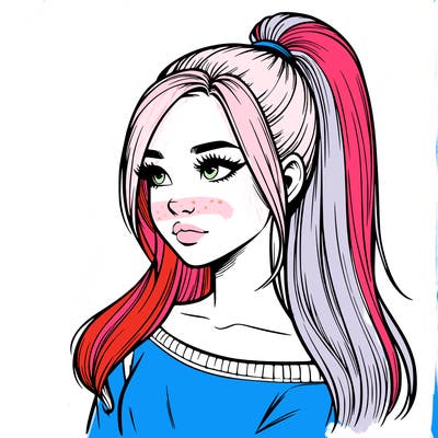 realistic girl with a high ponytail