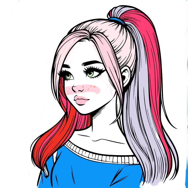 realistic girl with a high ponytail