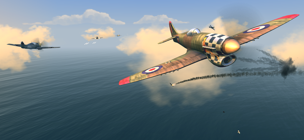 Warplanes: WW2 Dogfight FULL - World War 2 aerial dogfight with a British fighter plane over the ocean