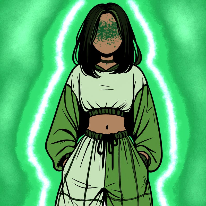 realistic girl faceless with baggy pants and a crop top