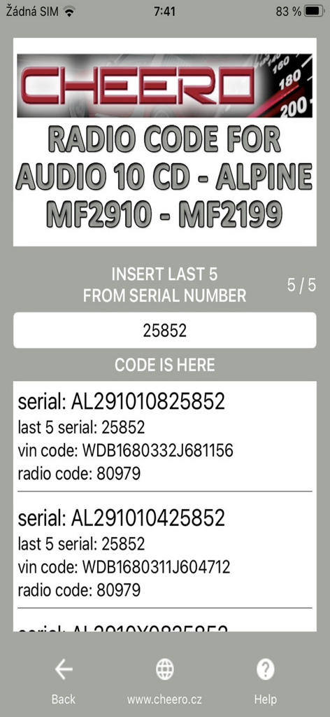 RADIO CODE for MB AUDIO 10 CD - Utilities App | MWM