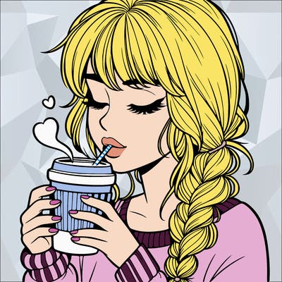 realistic girl drinking coffee