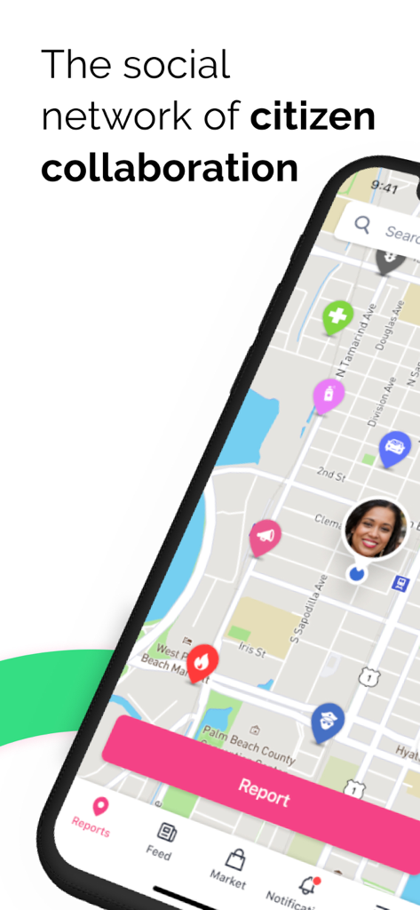 SOSAFE App-Kartenoberfläche mit Markierungen für Community-Berichte und Funktionen zur Bürgerzusammenarbeit