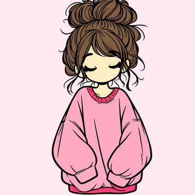 girl with baggy sweatshirt and messy bun
