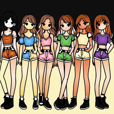 a group of girls wearing crop tops and shorts