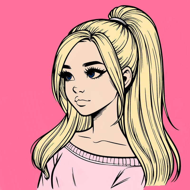 realistic girl with a high ponytail