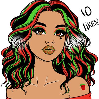 realistic girl with wavy hair and lips