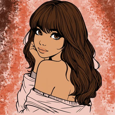 realistic girl with bangs looking over her shoulder