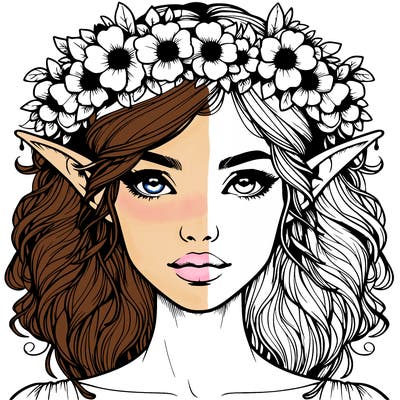 realistic female elf with flower crown