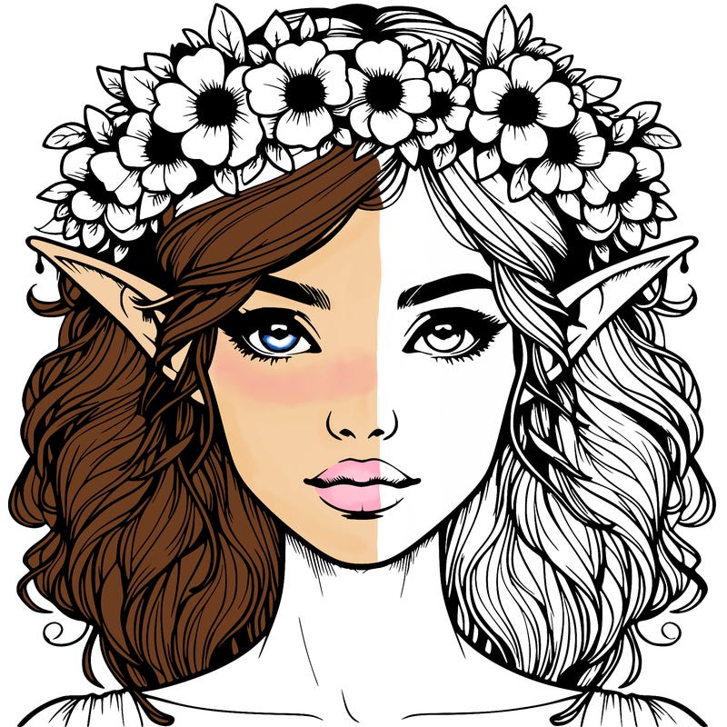 realistic female elf with flower crown