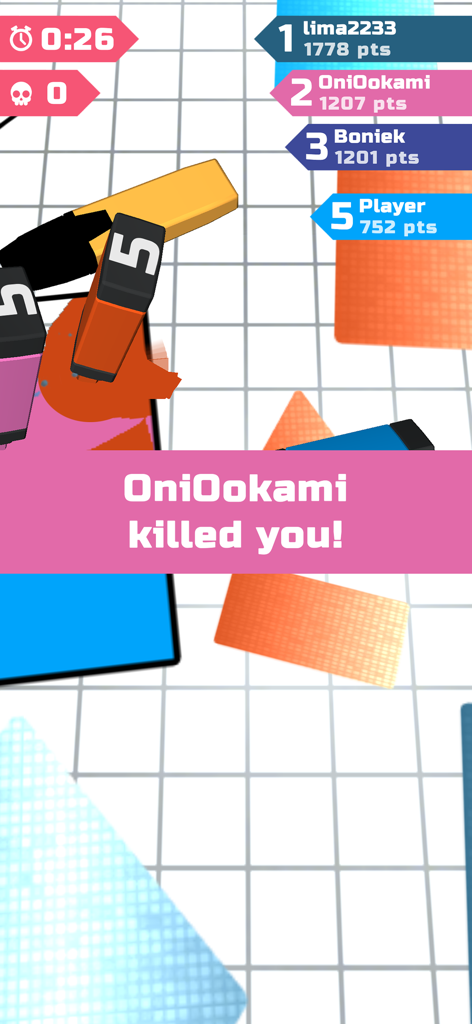 MagicMarker.io - MagicMarker.io gameplay screenshot showing a leaderboard and a defeat message in a colorful arena.