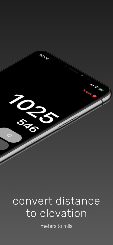 Smartphone screen showing distance in meters converted to elevation in mils for the game Hell Let Loose