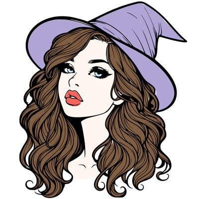 realistic witch girl with wavy hair and lips