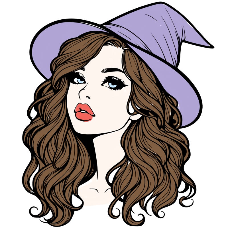realistic witch girl with wavy hair and lips