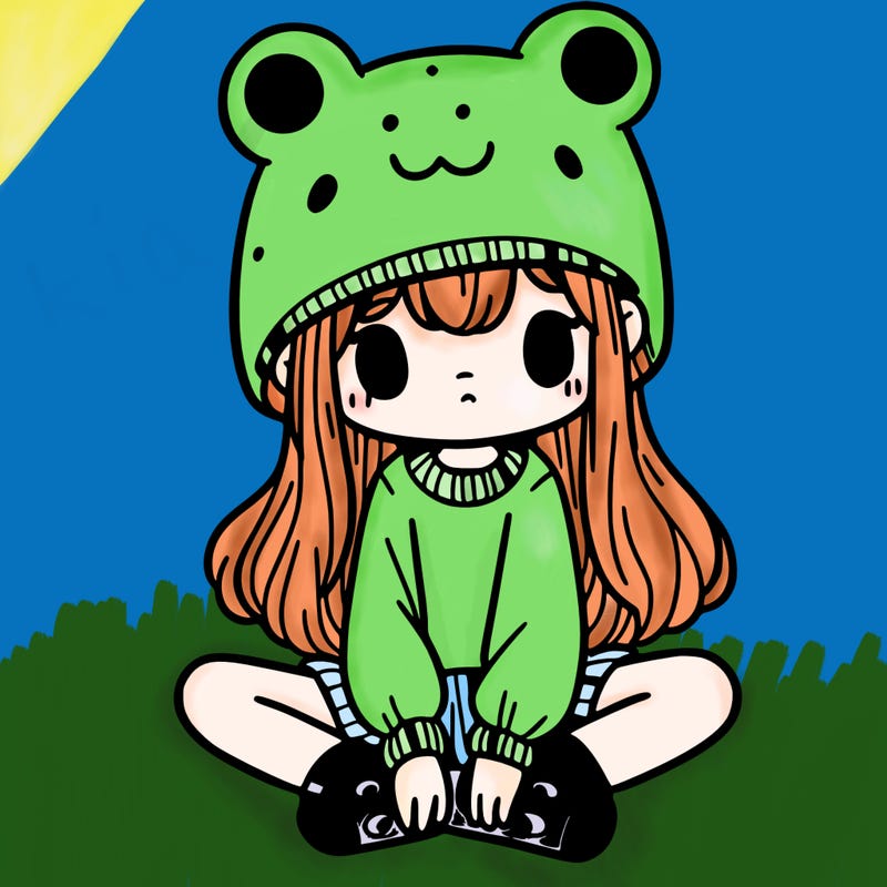a girl wearing a frog hat and some frog socks