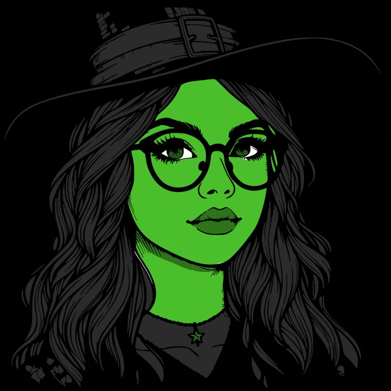 a witch with glasses realistic