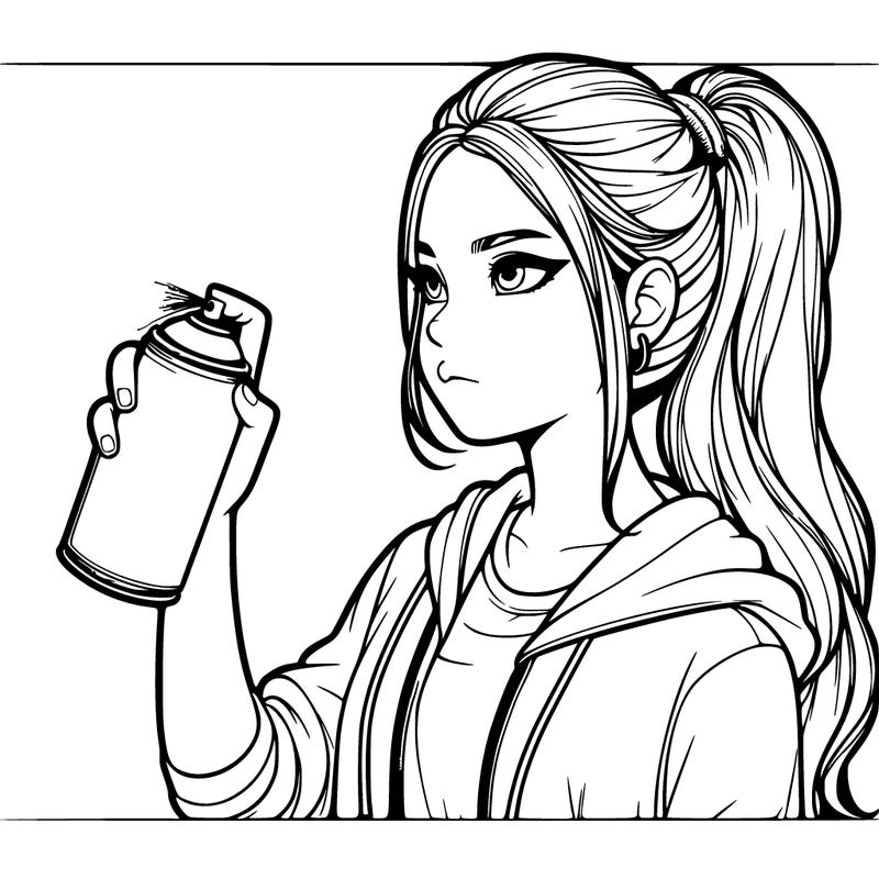 a realistic girl spray painting