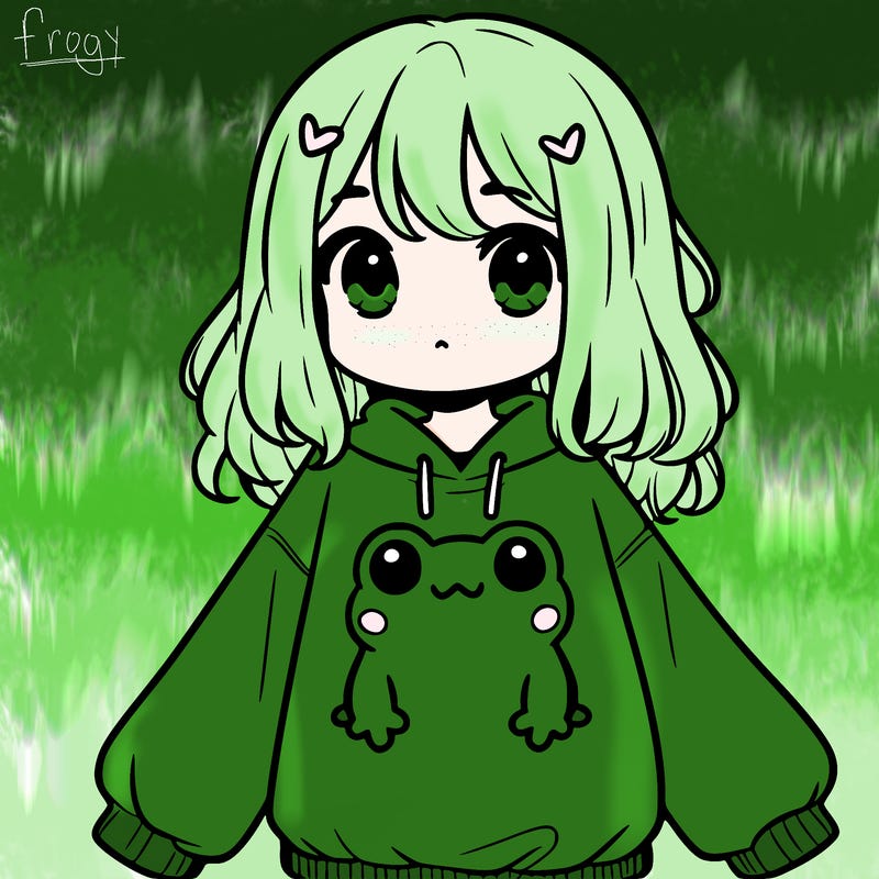 girl wearing frogging sweatshirt