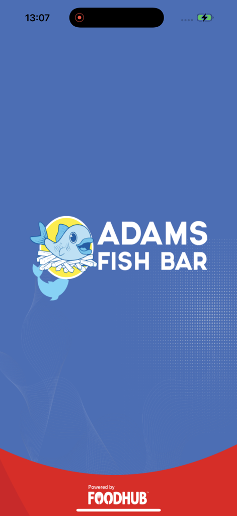 Adam's Fish Bar - Adam's Fish Bar mobile app splash screen featuring the restaurant logo on a blue background
