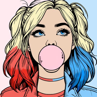 realististic girl blowing bubble -gum