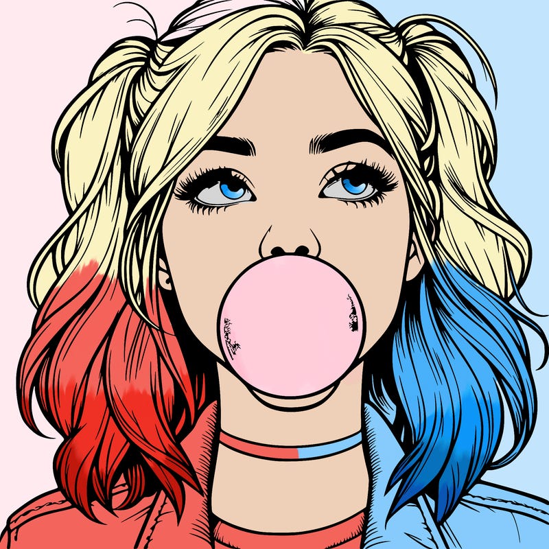 realististic girl blowing bubble -gum