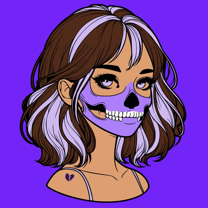 realistic girl with skull