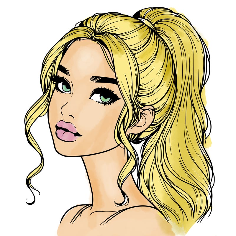 realistic girl with a ponytail on her hair and lips