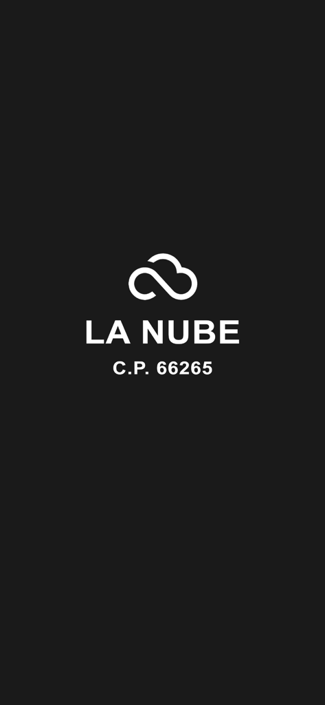La Nube - La Nube app splash screen with white cloud logo and branding on a dark background