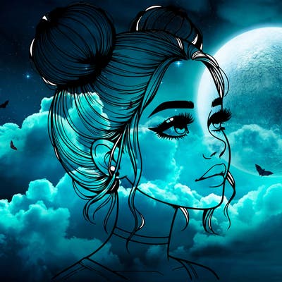 realistic girl with buns on the top of her head