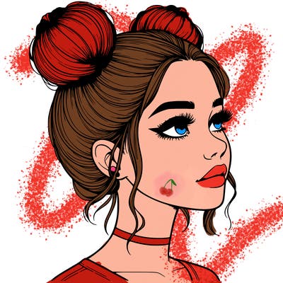 realistic girl with buns on the top of her head