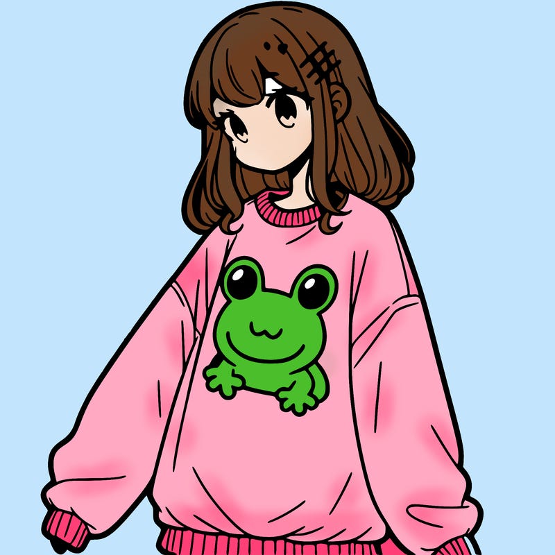 girl wearing frogging sweatshirt