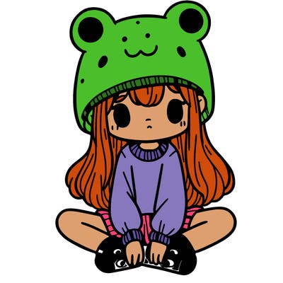 a girl wearing a frog hat and some frog socks