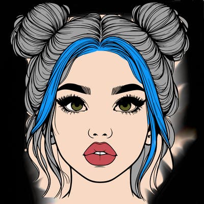 realistic girl with two buns on her hair and lips