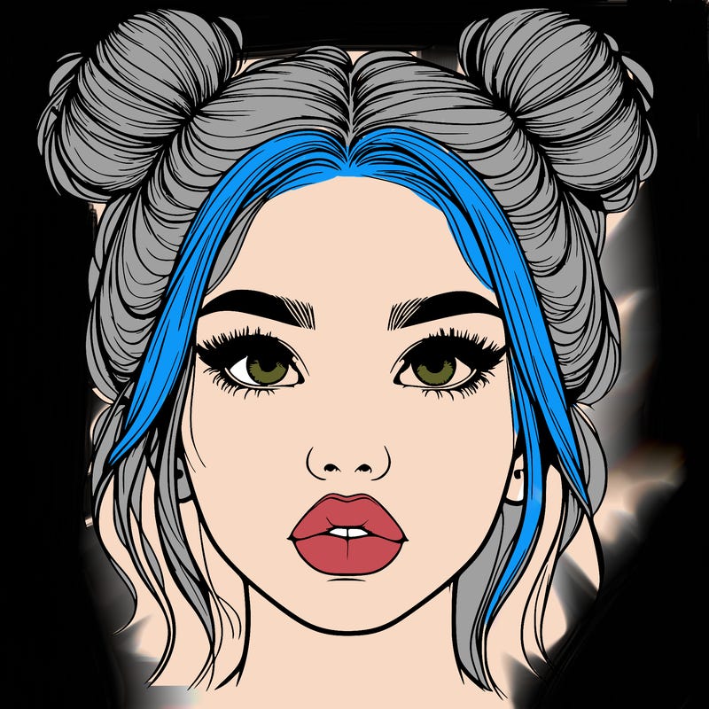 realistic girl with two buns on her hair and lips