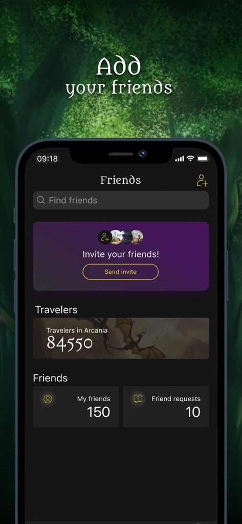 Poké TCG Scanner Dragon Shield - Friends list and social networking screen in the Poke TCG Scanner Dragon Shield app