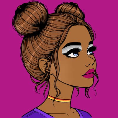 realistic girl with buns on the top of her head