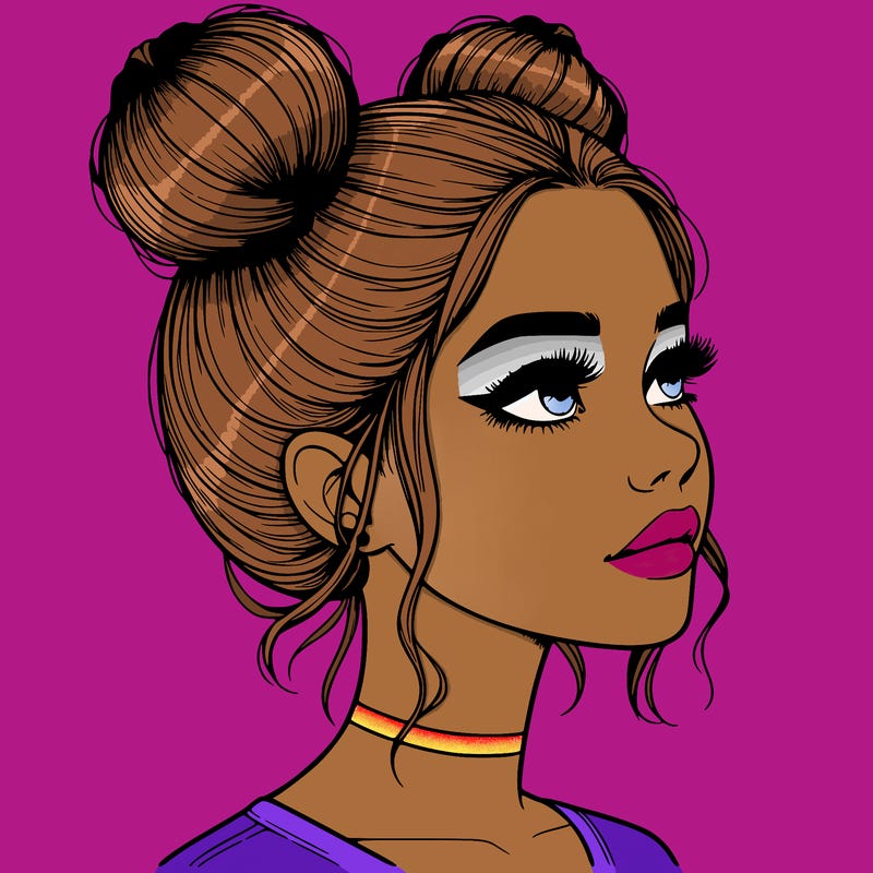 realistic girl with buns on the top of her head