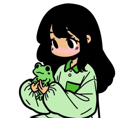 girl with long hair and a oversized shirt. and she is holding a frog