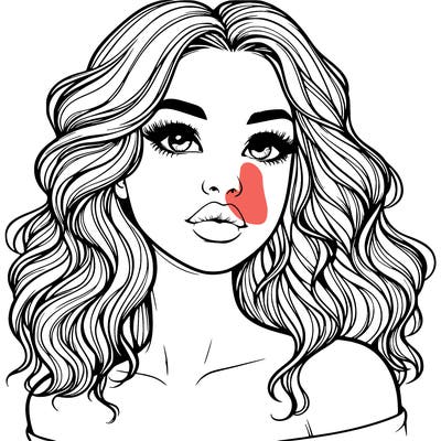 realistic girl with wavy hair and lips