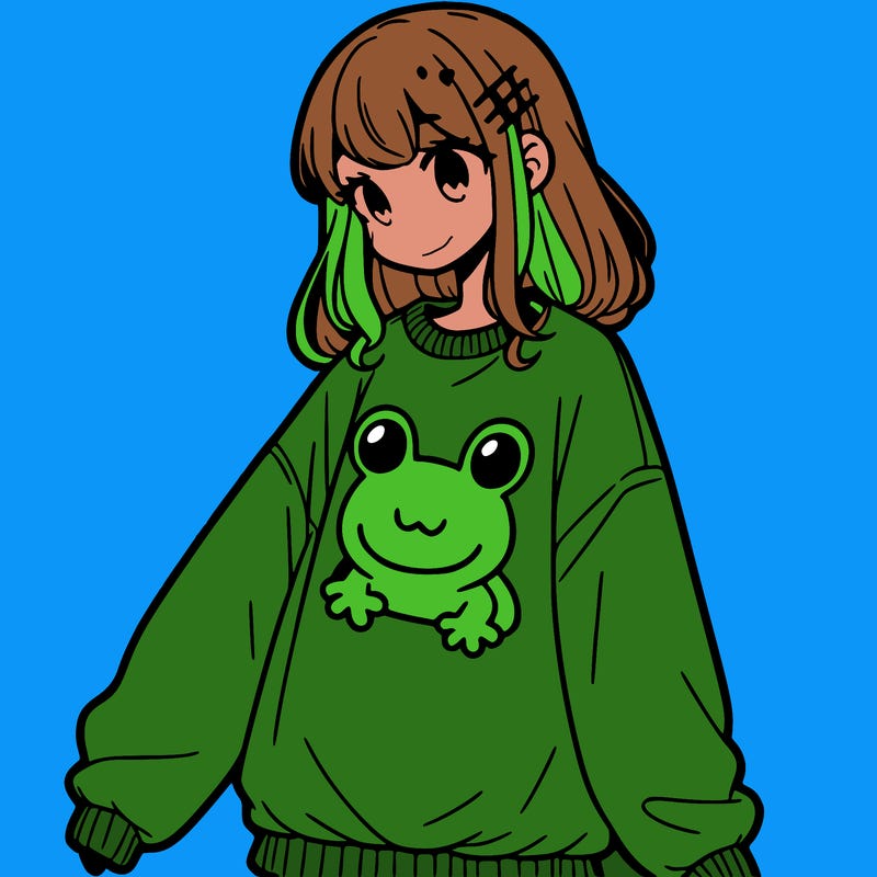 girl wearing frogging sweatshirt